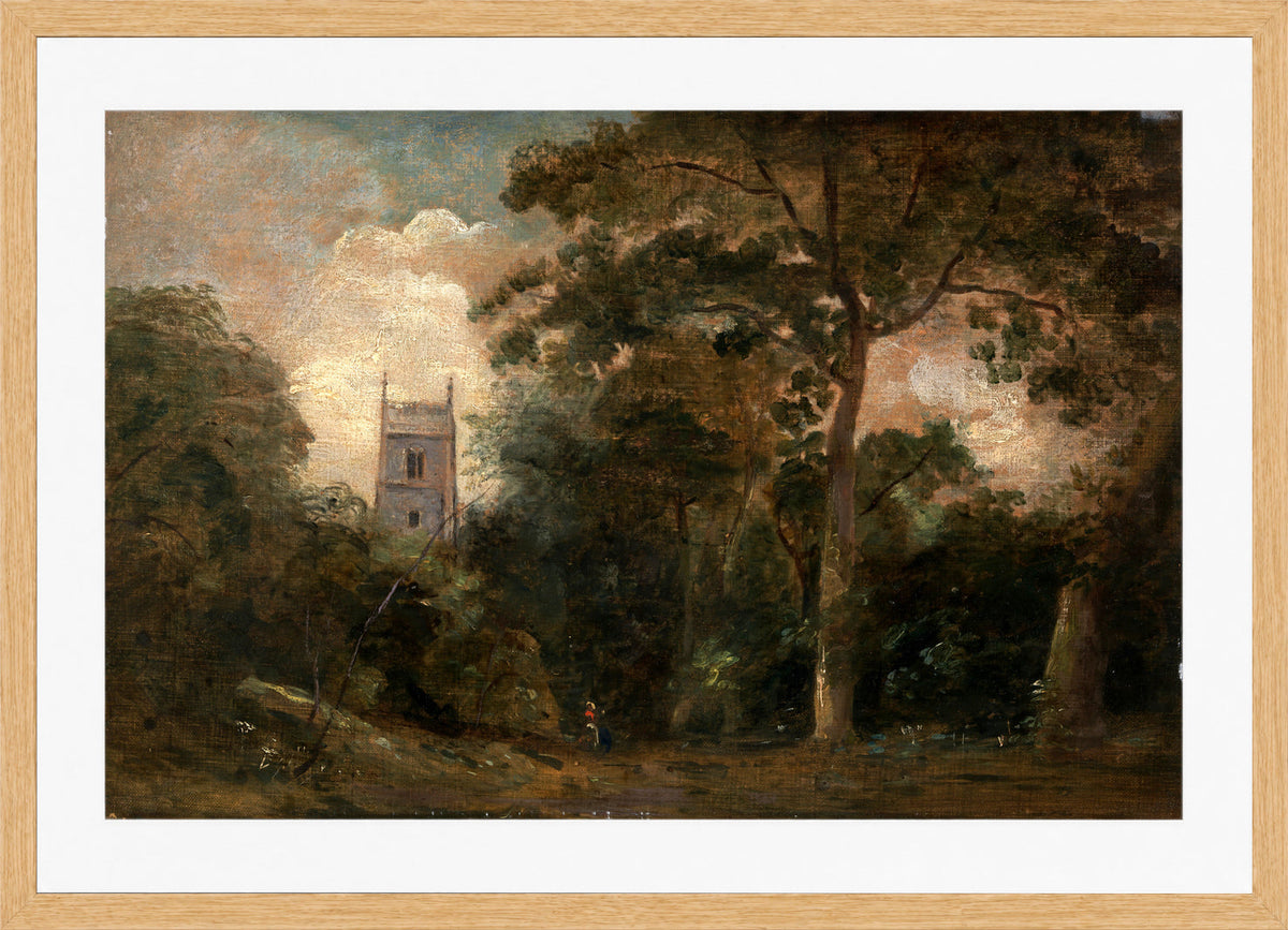 John Constable Print, A Church in the Trees in an oak frame
