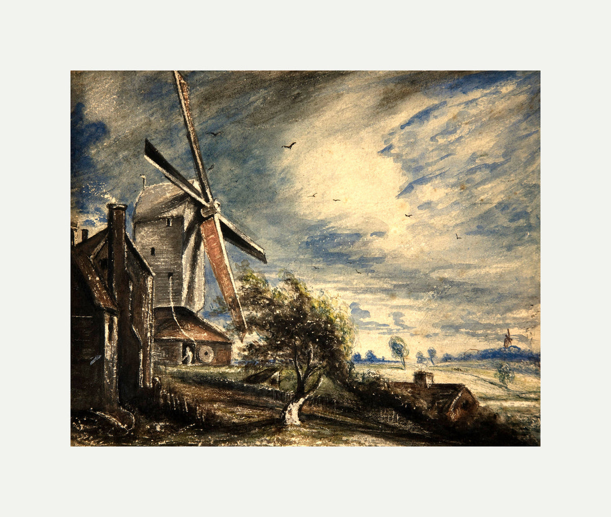 John Constable Print, A Mill Near Colchester (1833) with an off-white border for rolled canvas