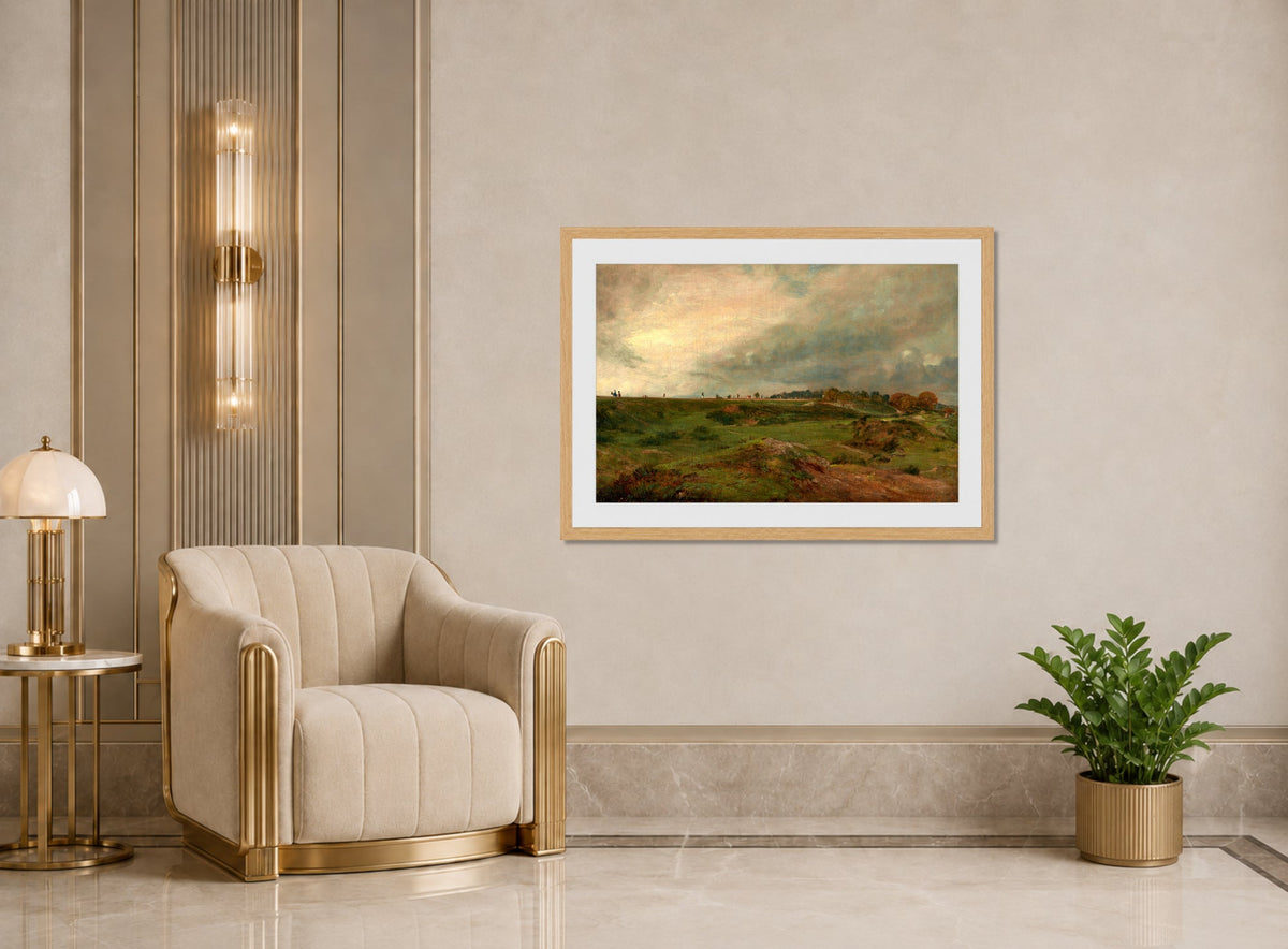 John Constable Print, A Road across Hampstead Heath (ca displayed in an Art Deco interior
