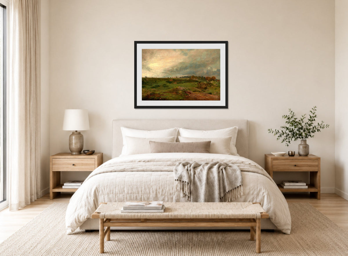 John Constable Print, A Road across Hampstead Heath (ca displayed above a bed