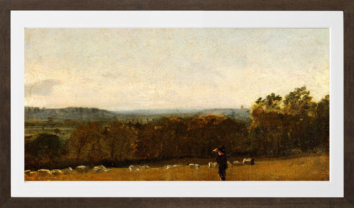 John Constable Print, A Shepherd in a Landscape looking across Dedham Vale towards Langham (ca in a brown frame