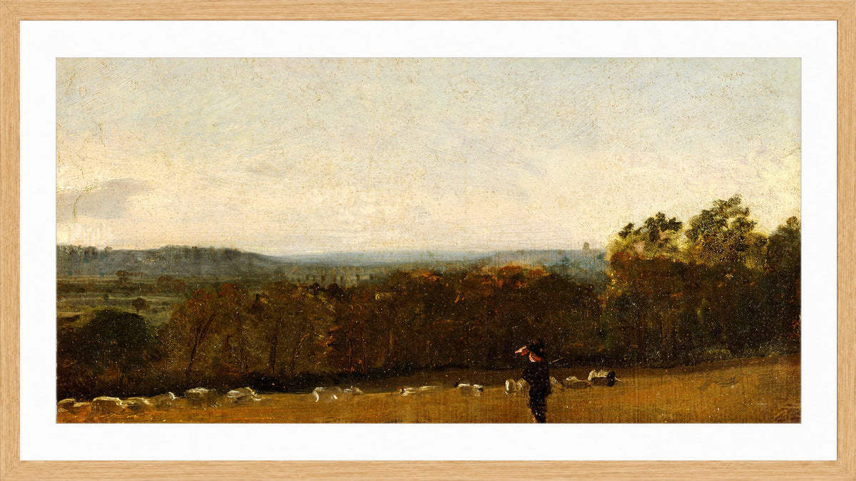 John Constable Print, A Shepherd in a Landscape looking across Dedham Vale towards Langham (ca in an oak frame