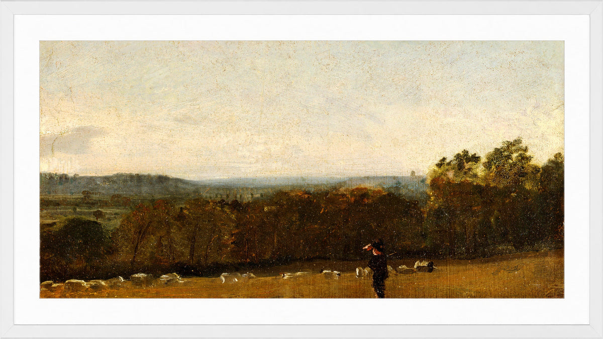 John Constable Print, A Shepherd in a Landscape looking across Dedham Vale towards Langham (ca in a white frame