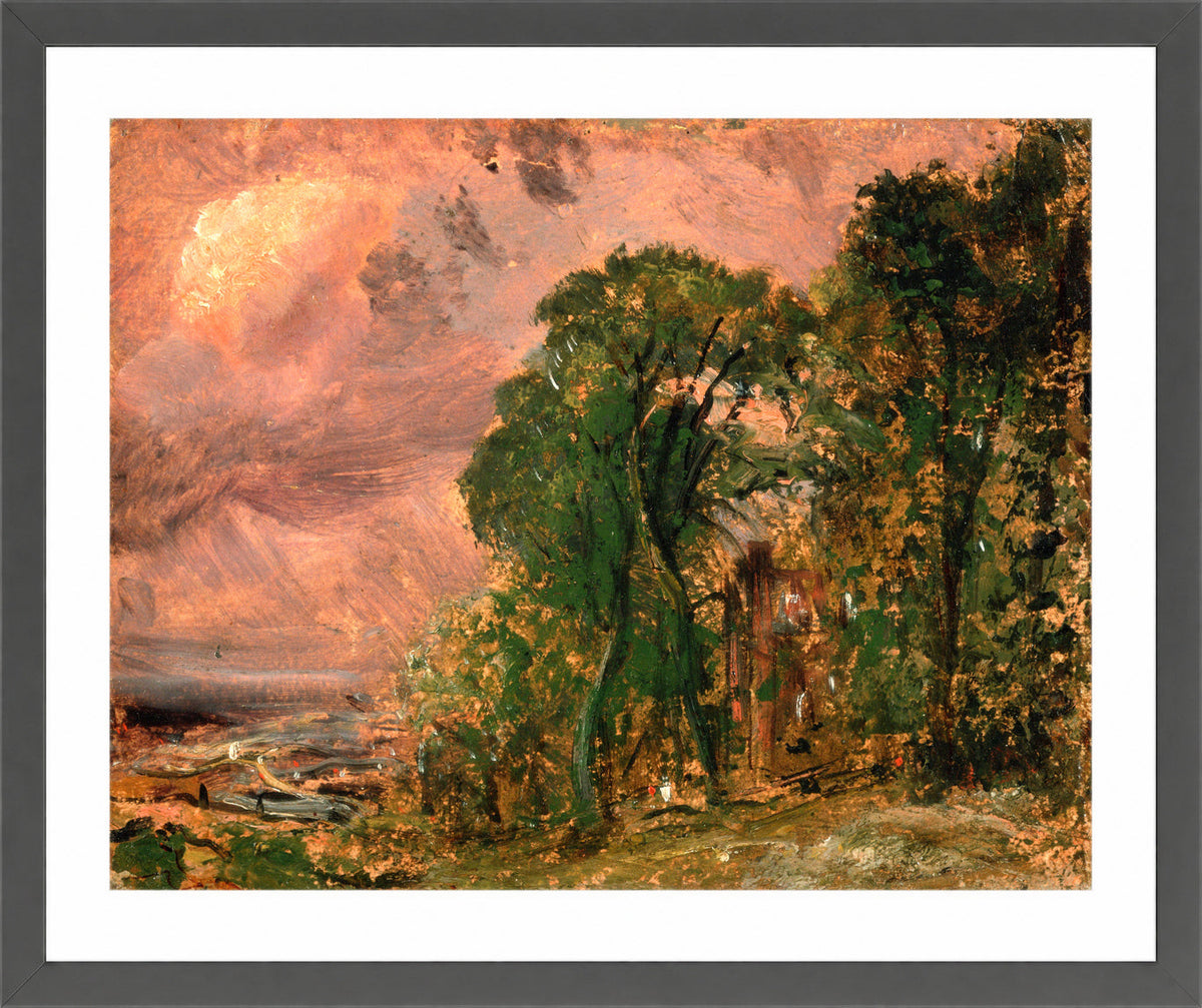 John Constable Print, A View at Hampstead with Stormy Weather (ca in a dark grey frame