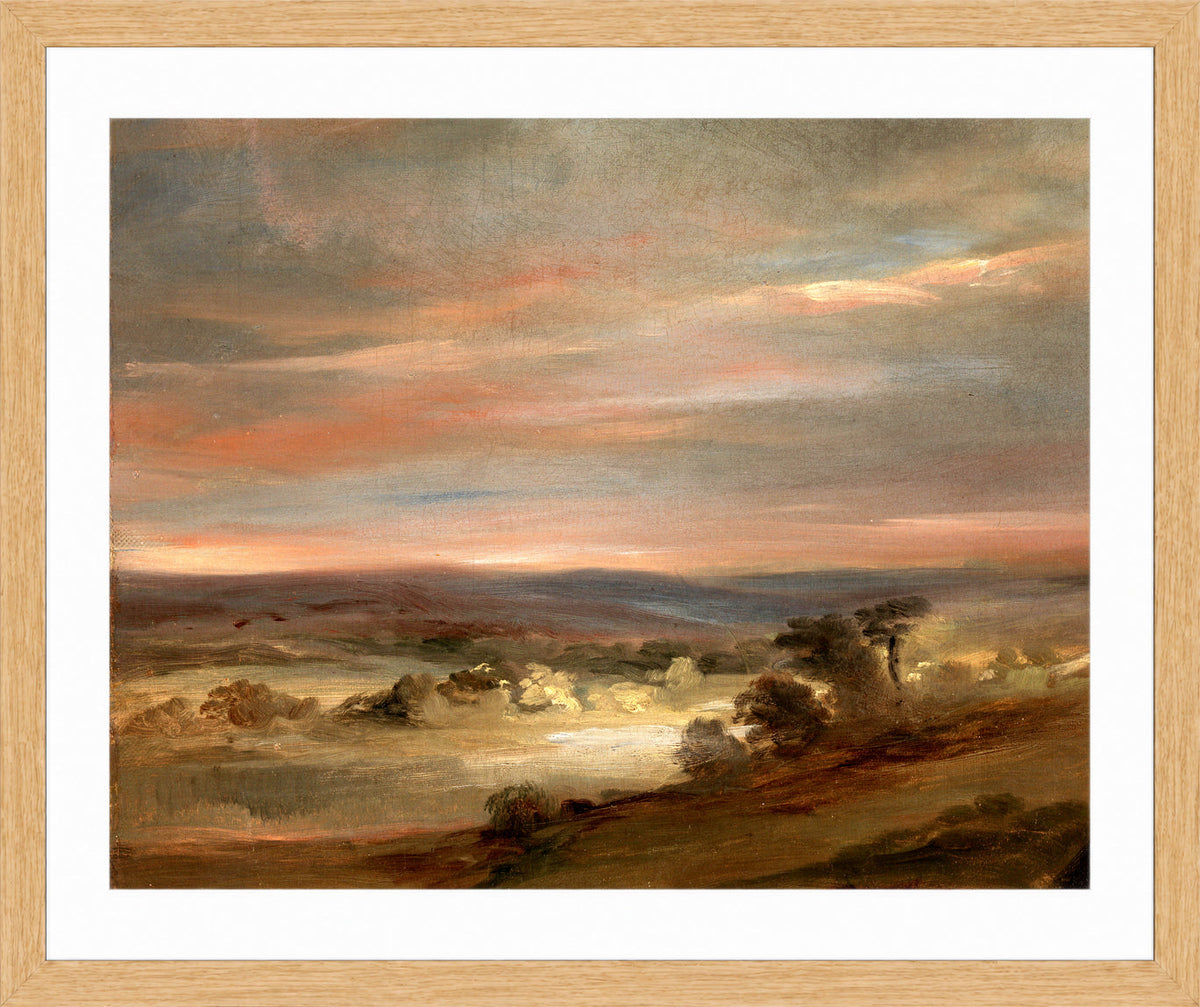 John Constable Print, A View on Hampstead Heath, Early Morning in an oak frame