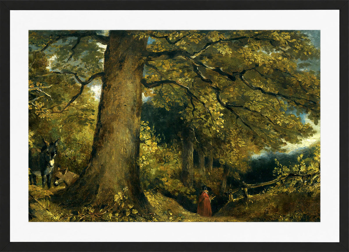 John Constable Print, A Young Girl In A Woodland Landscape in a black frame