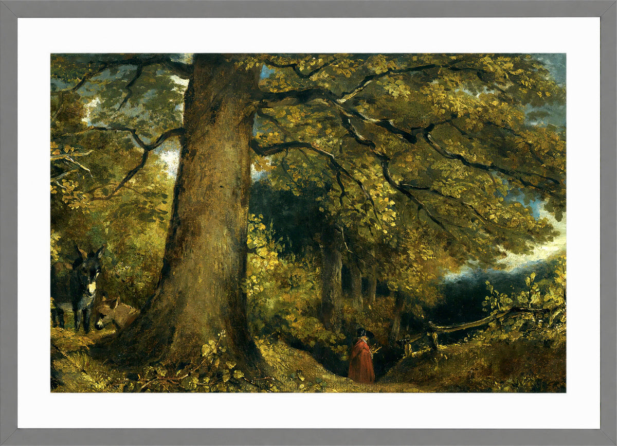 John Constable Print, A Young Girl In A Woodland Landscape in a light grey frame