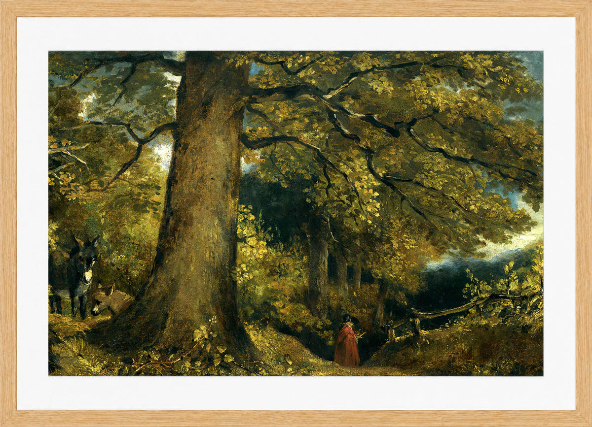 John Constable Print, A Young Girl In A Woodland Landscape in an oak frame