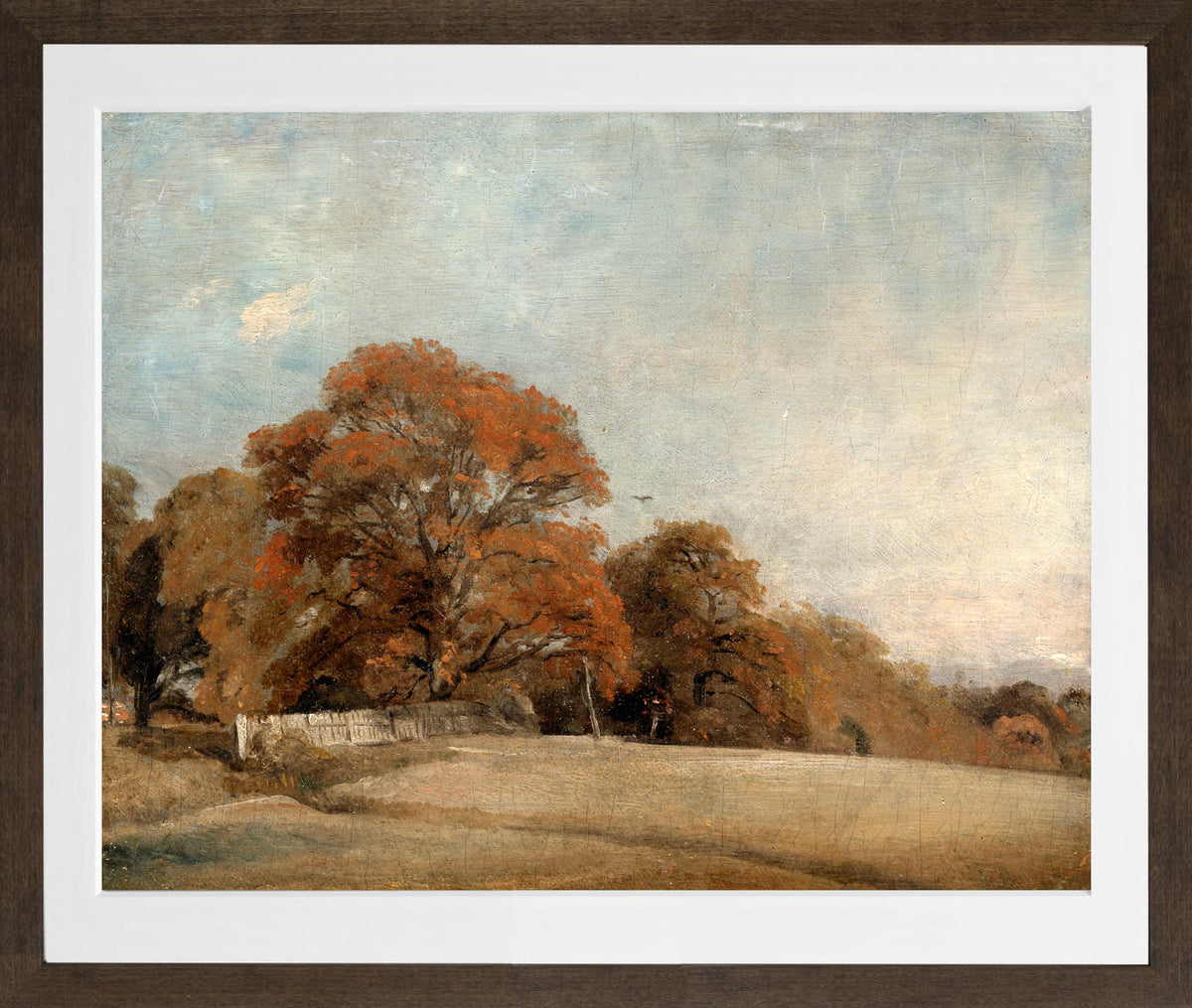 John Constable Print, An Autumnal Landscape at East Bergholt (1805-1808) in a brown frame