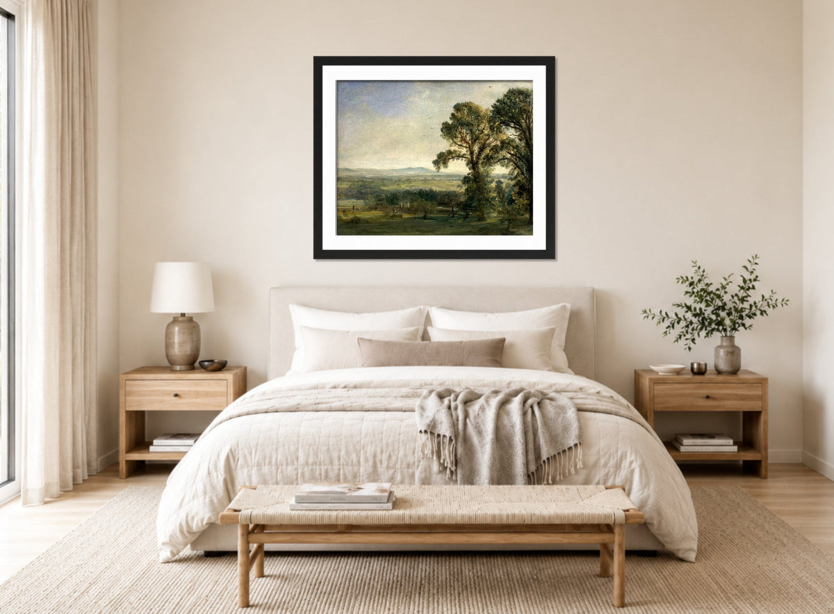 John Constable Print, Bardon Hill, Coleorton Hall (ca displayed above a bed
