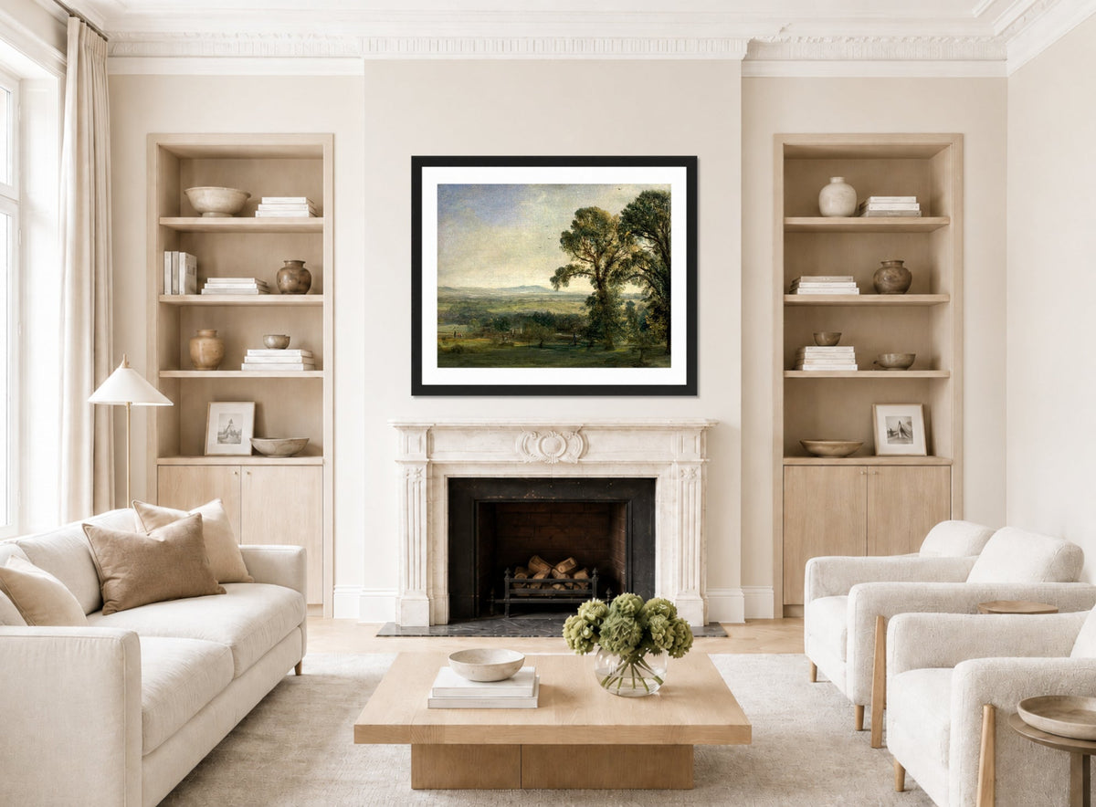 John Constable Print, Bardon Hill, Coleorton Hall (ca displayed in a Scandinavian living room
