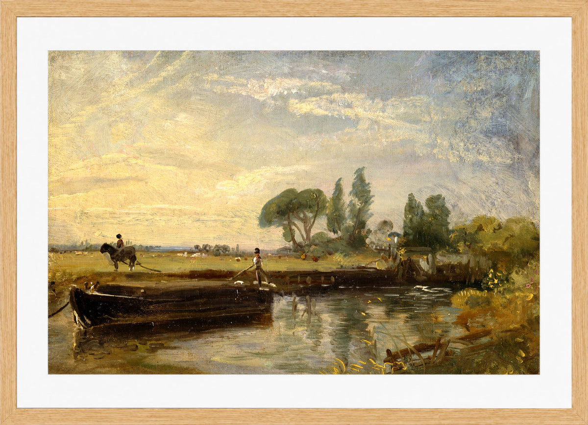 John Constable Print, Barge below Flatford Lock (ca in an oak frame