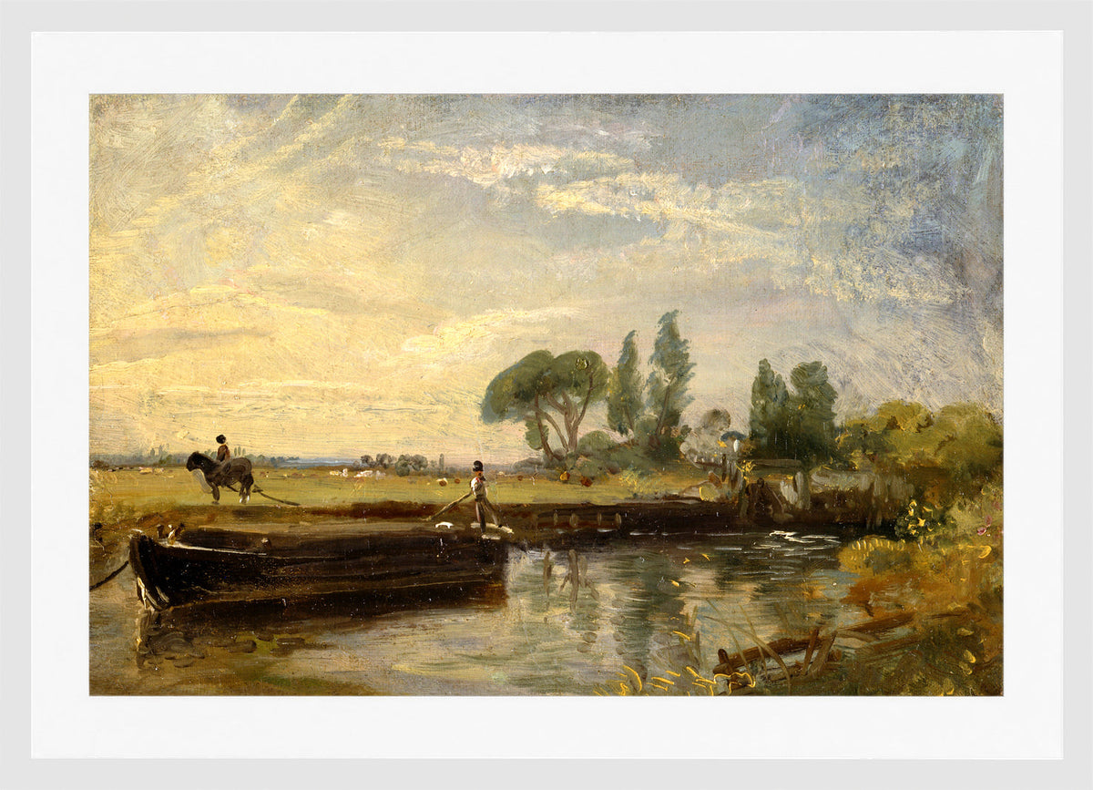 John Constable Print, Barge below Flatford Lock (ca in a white frame