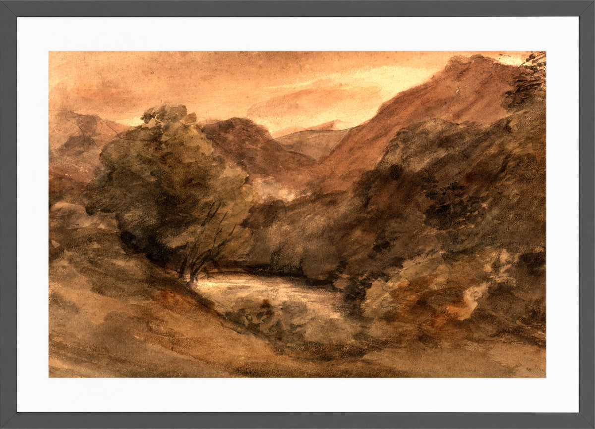 John Constable Print, Borrowdale- Evening after a Fine Day, 1 October 1806 in a dark grey frame