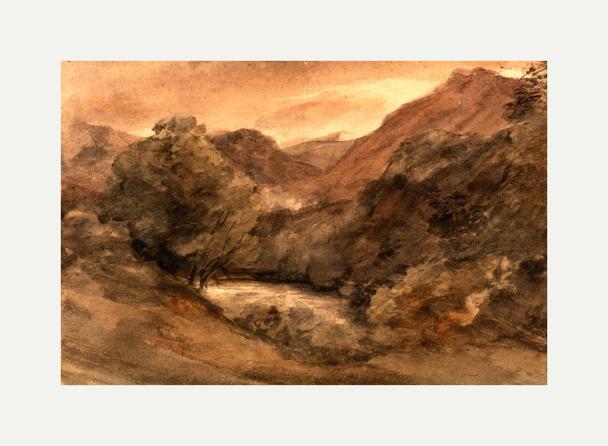John Constable Print, Borrowdale- Evening after a Fine Day, 1 October 1806 with an off-white border for rolled canvas