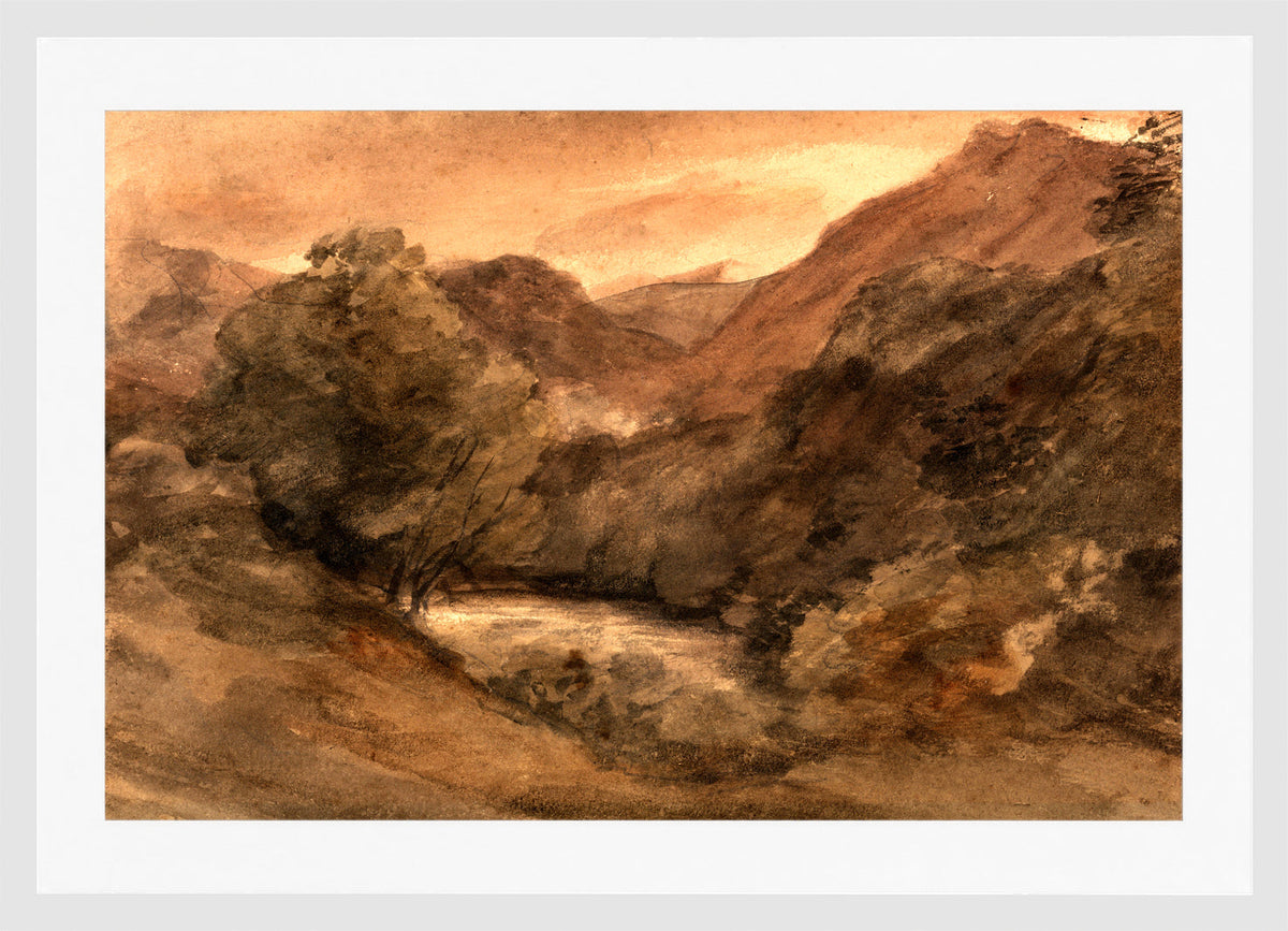John Constable Print, Borrowdale- Evening after a Fine Day, 1 October 1806 in a white frame
