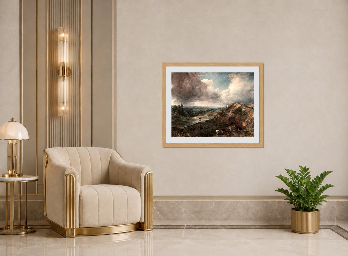 John Constable Print, Branch Hill Pond, Hampstead (1828) displayed in an Art Deco interior