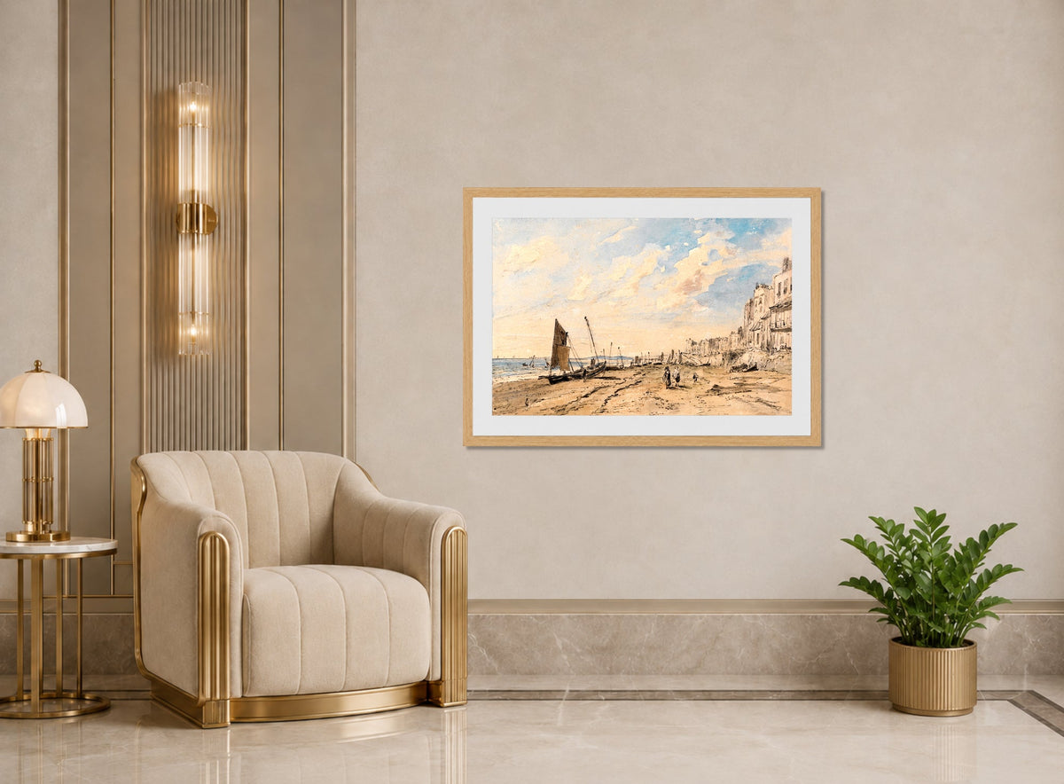 John Constable Print, Brighton Beach Looking West displayed in an Art Deco interior