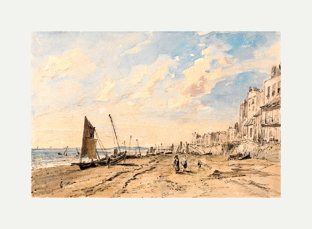John Constable Print, Brighton Beach Looking West with an off-white border for rolled canvas