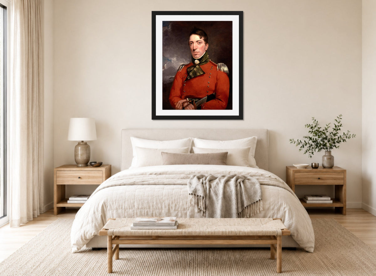John Constable Print, Captain Richard Gubbins (1804-1805) displayed above a bed