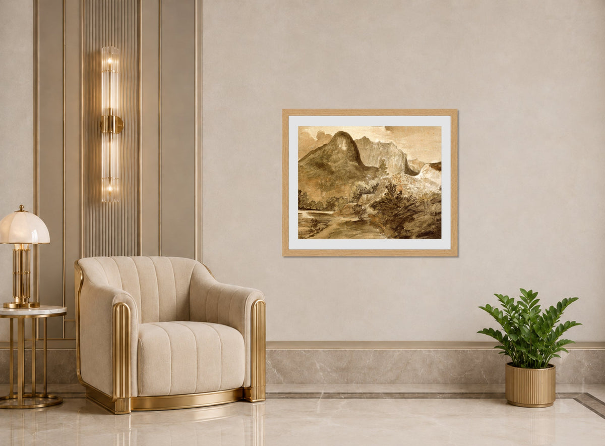 John Constable Print, Castle Crag, Borrowdale (1806) displayed in an Art Deco interior