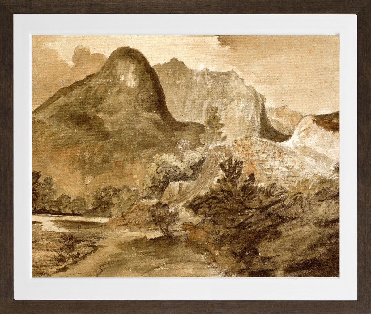 John Constable Print, Castle Crag, Borrowdale (1806) in a brown frame