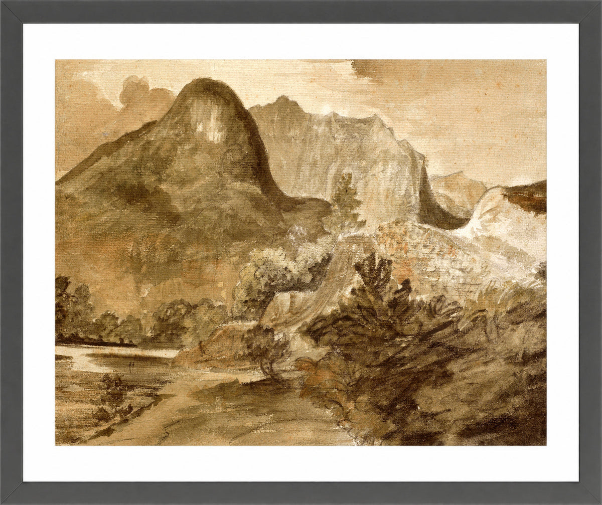 John Constable Print, Castle Crag, Borrowdale (1806) in a dark grey frame