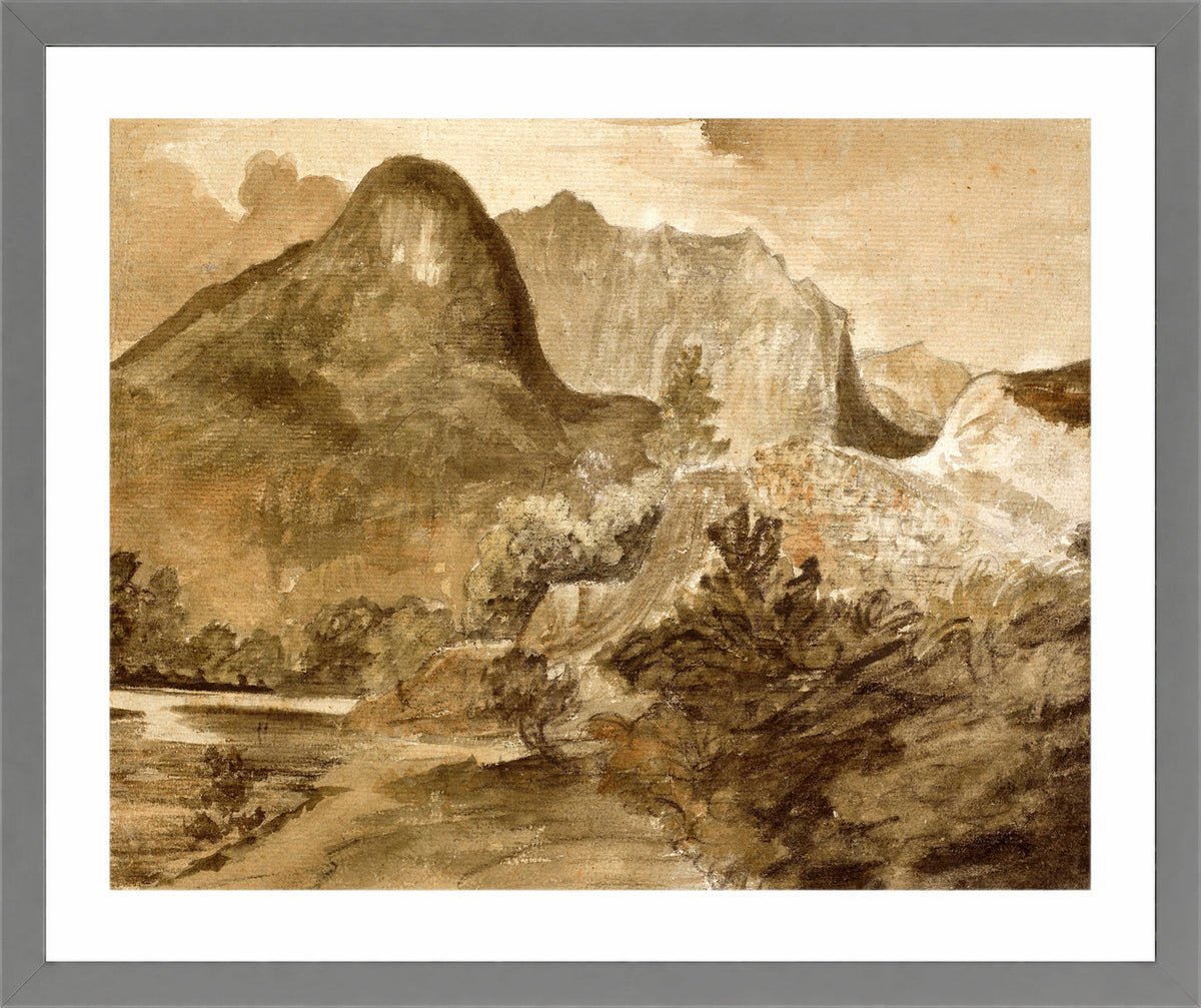 John Constable Print, Castle Crag, Borrowdale (1806) in a light grey frame