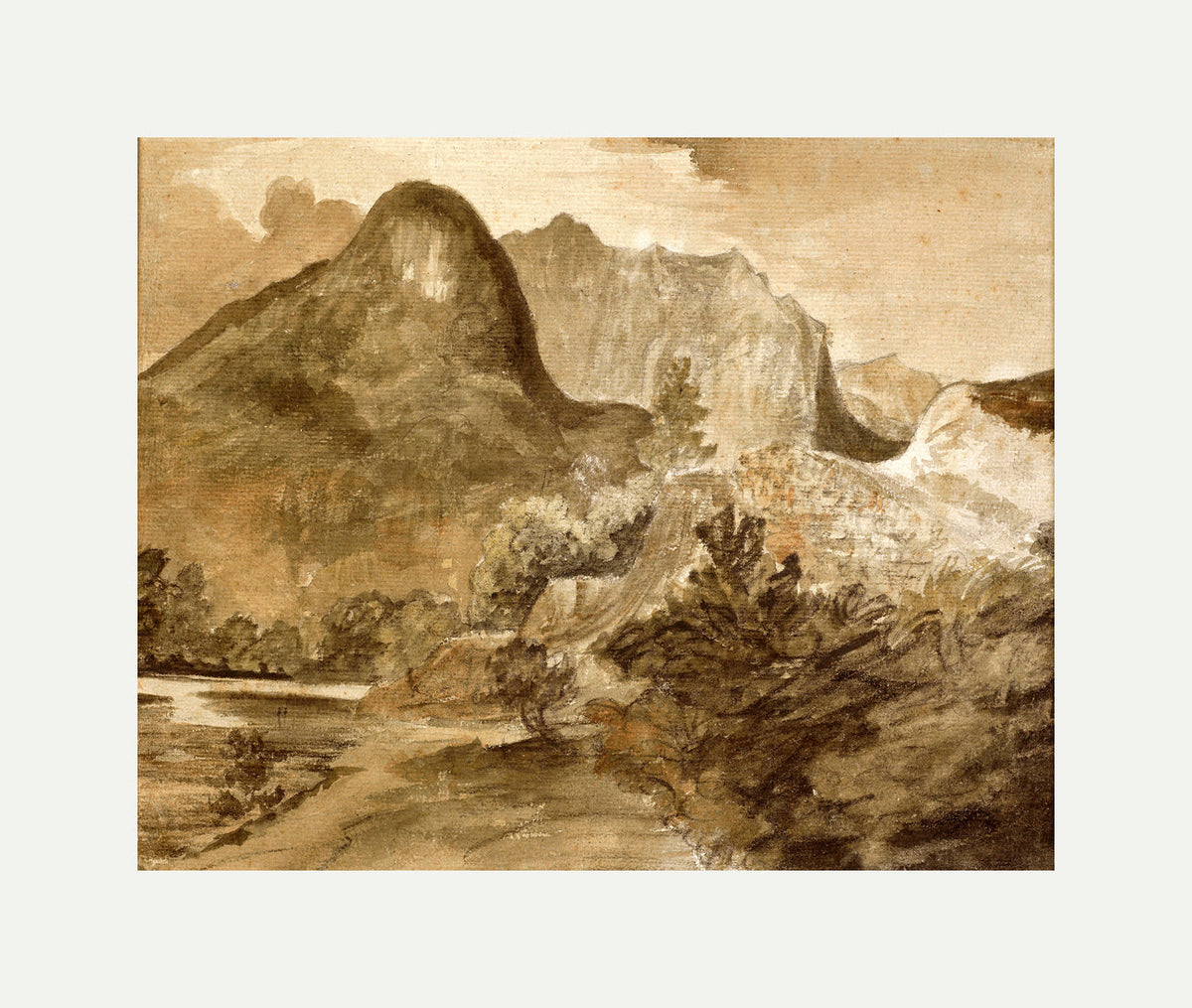 John Constable Print, Castle Crag, Borrowdale (1806) with an off-white border for rolled canvas