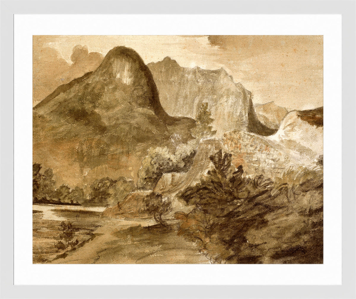 John Constable Print, Castle Crag, Borrowdale (1806) in a white frame
