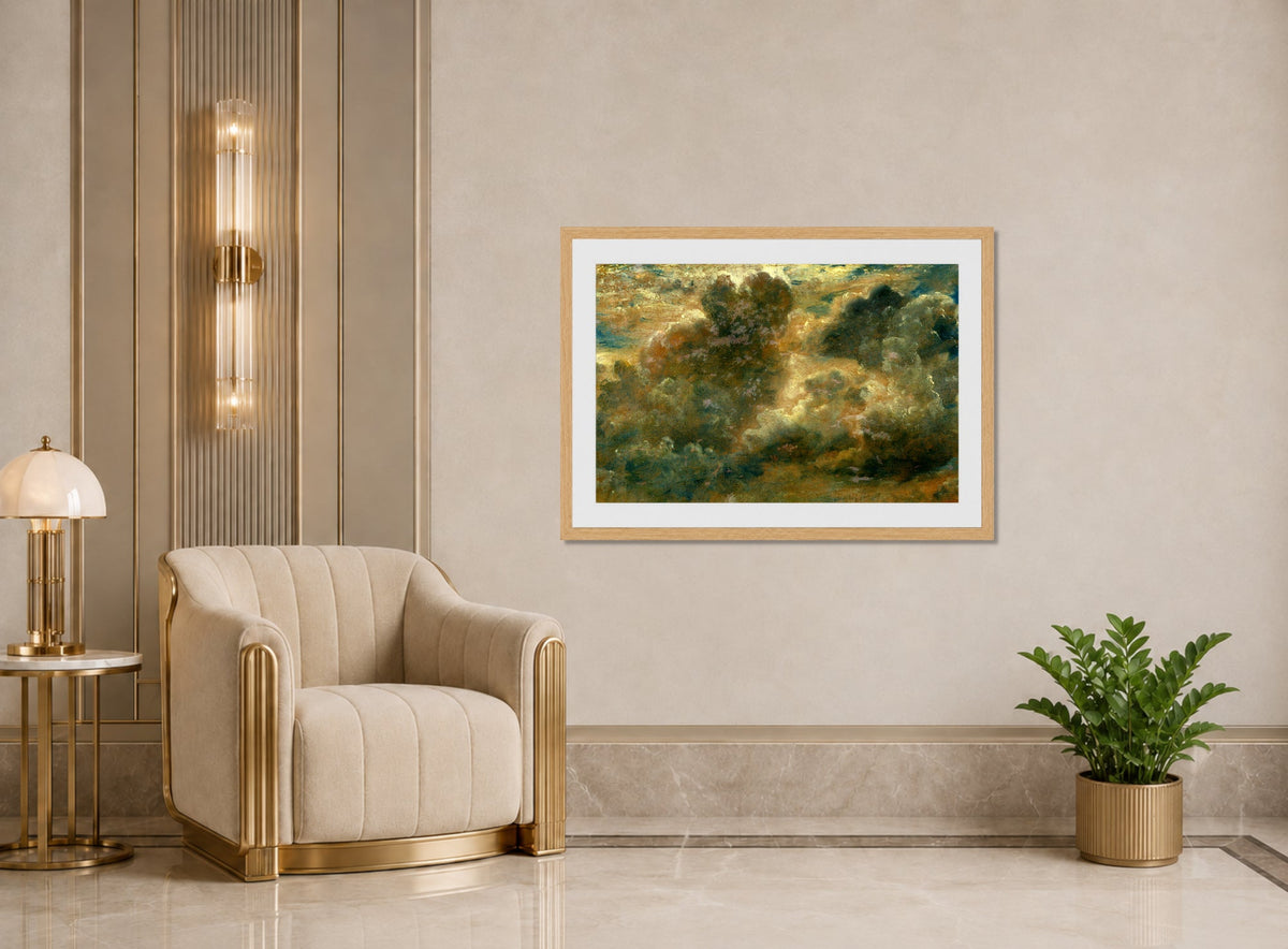John Constable Print, Cloud Study (1822) displayed in an Art Deco interior