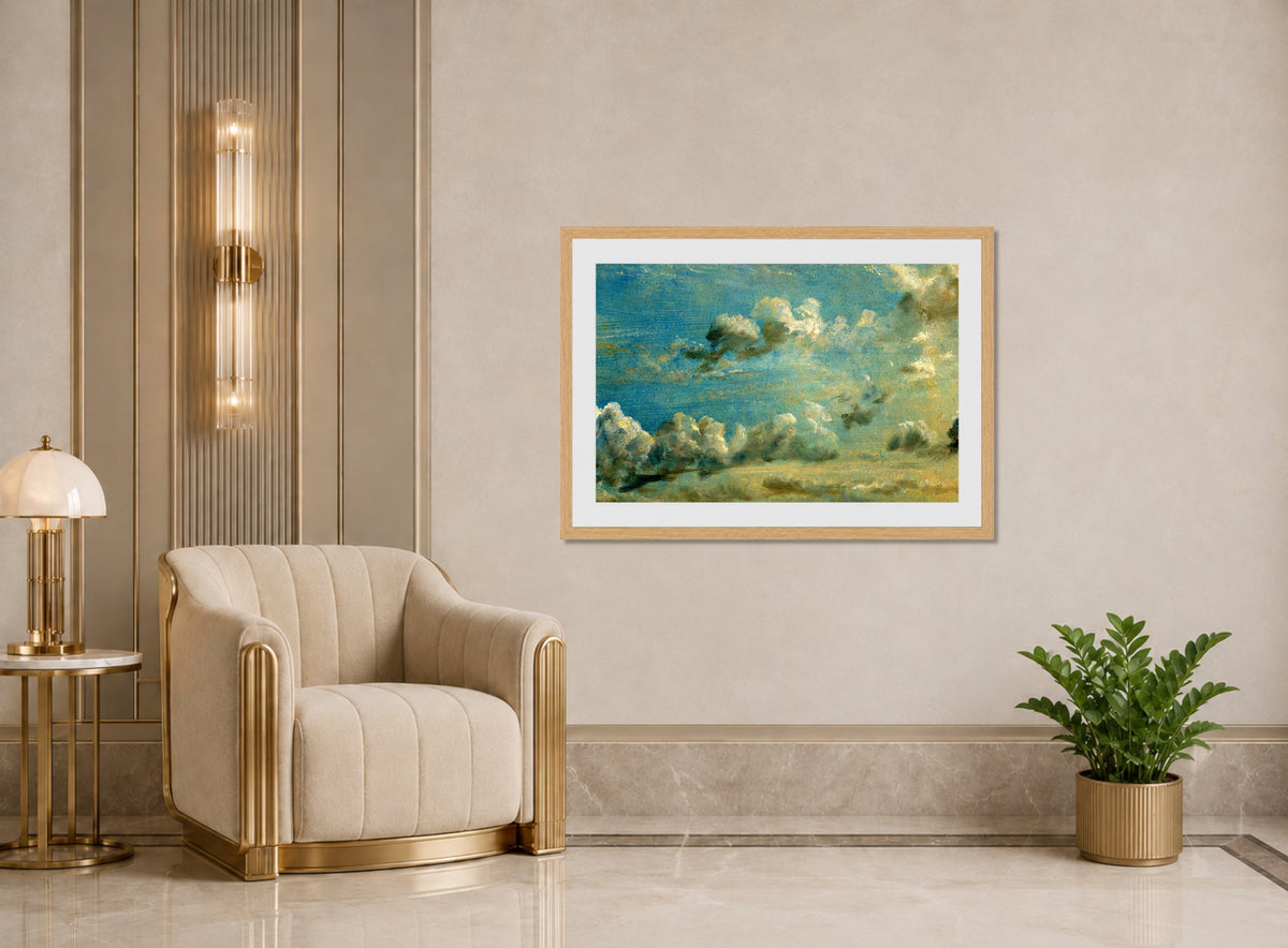 John Constable Print, Cloud Study displayed in an Art Deco interior