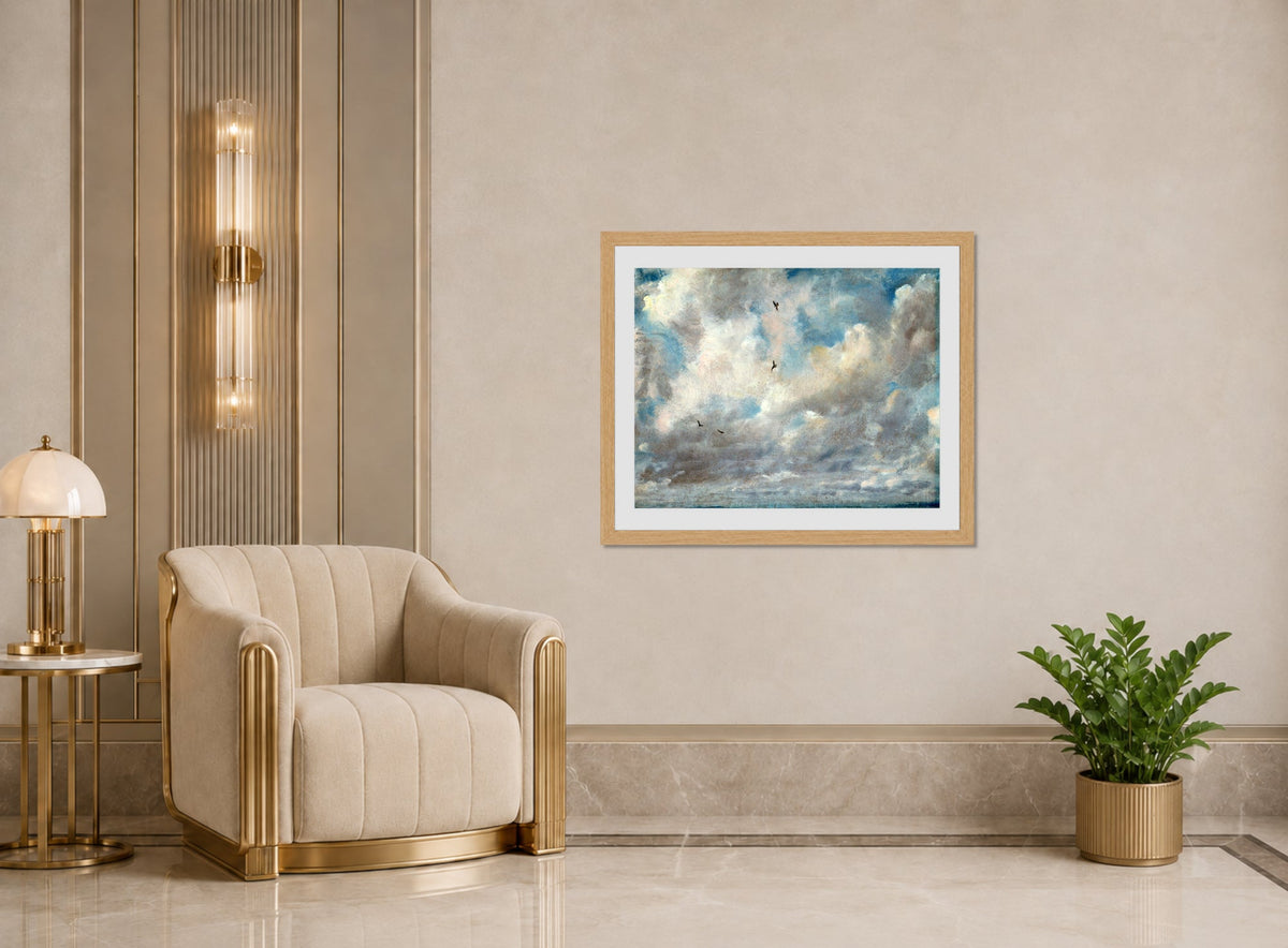 John Constable Print, Cloud Study (ca displayed in an Art Deco interior