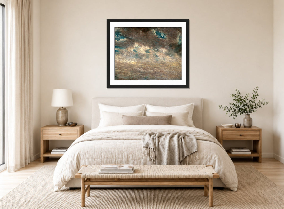 John Constable Print, Cloud Study (ca displayed above a bed