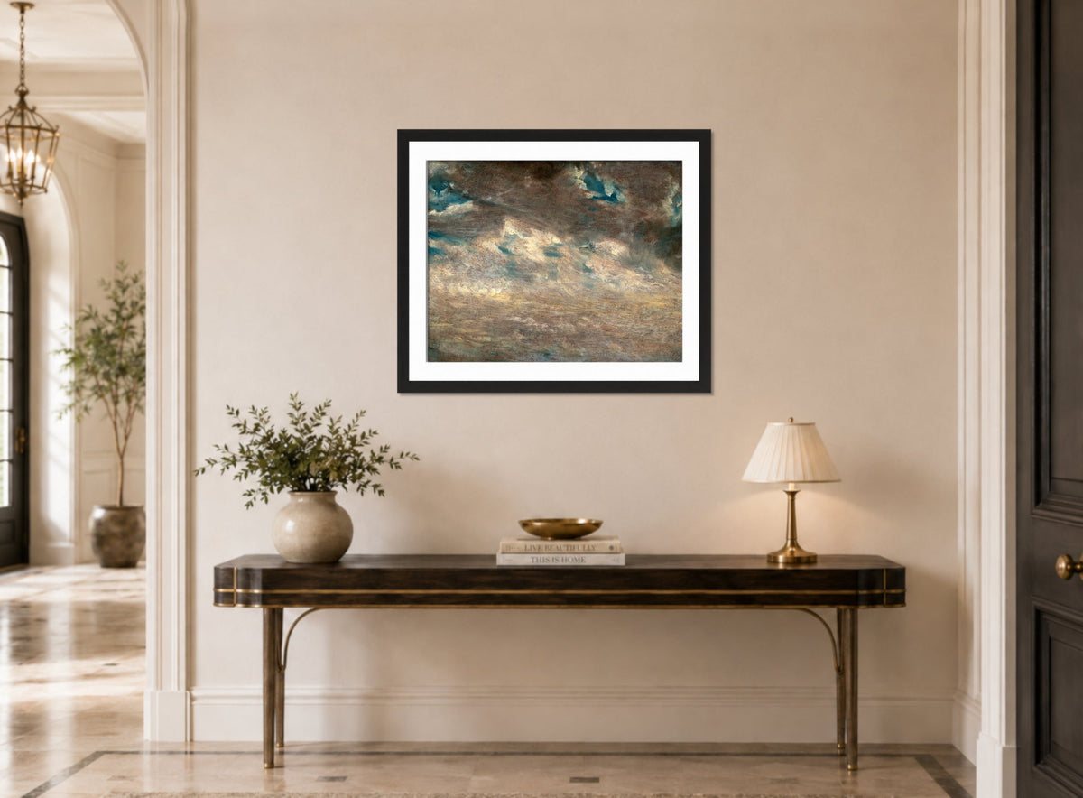 John Constable Print, Cloud Study (ca displayed above a console table