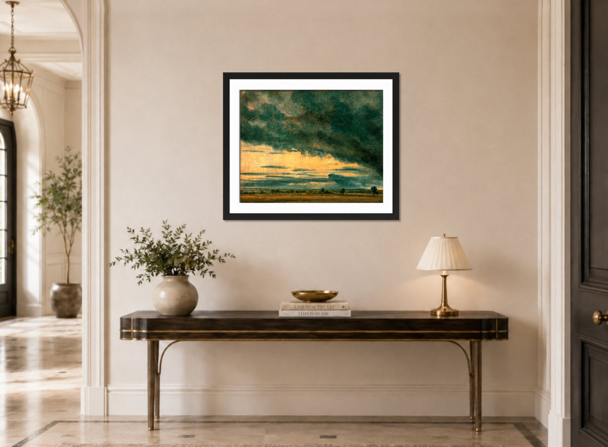 John Constable Print, Cloud Study (ca displayed above a console table