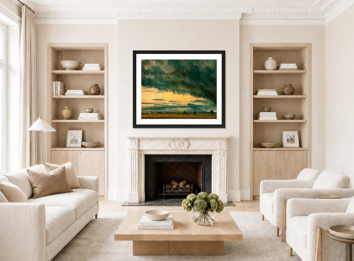 John Constable Print, Cloud Study (ca displayed in a Scandinavian living room