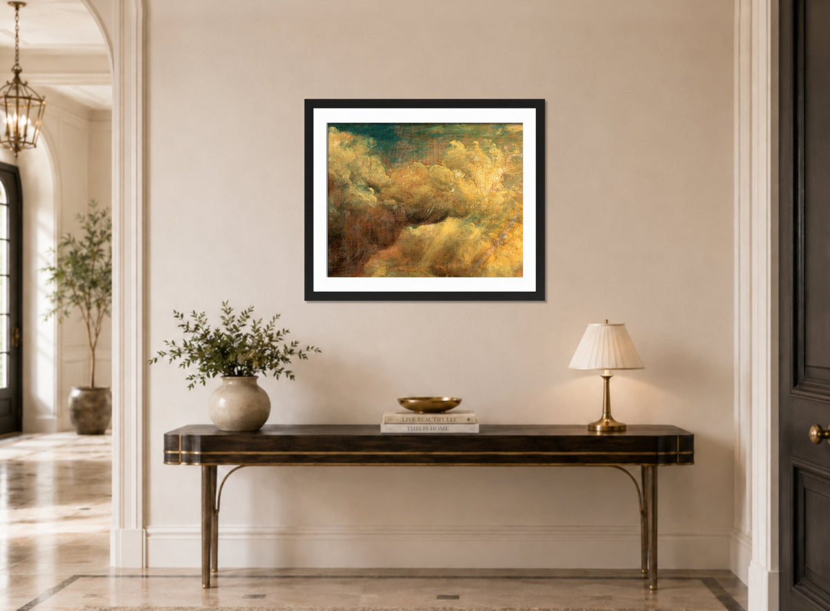 John Constable Print, Cloud Study (ca displayed above a console table