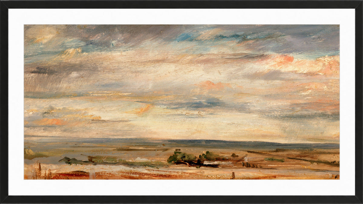 John Constable Print, Cloud Study, Early Morning, Looking East from Hampstead (1821) in a black frame
