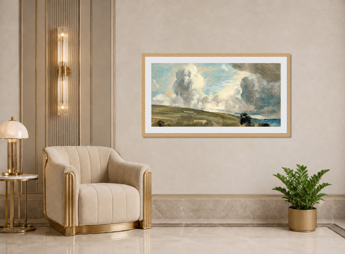 John Constable Print, Cloud Study, possibly over Harnham Ridge displayed in an Art Deco interior