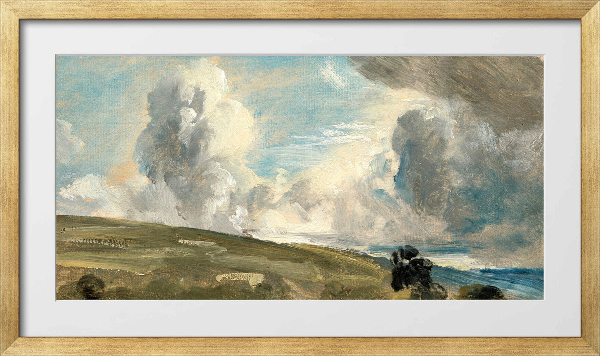 John Constable Print, Cloud Study, possibly over Harnham Ridge in a gold frame