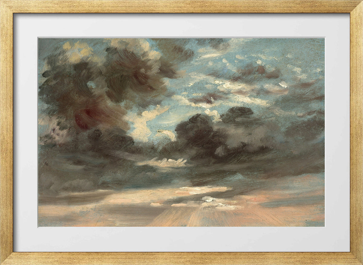 John Constable Print, Cloud Study – Stormy Sunset (1821-1822) in a gold frame