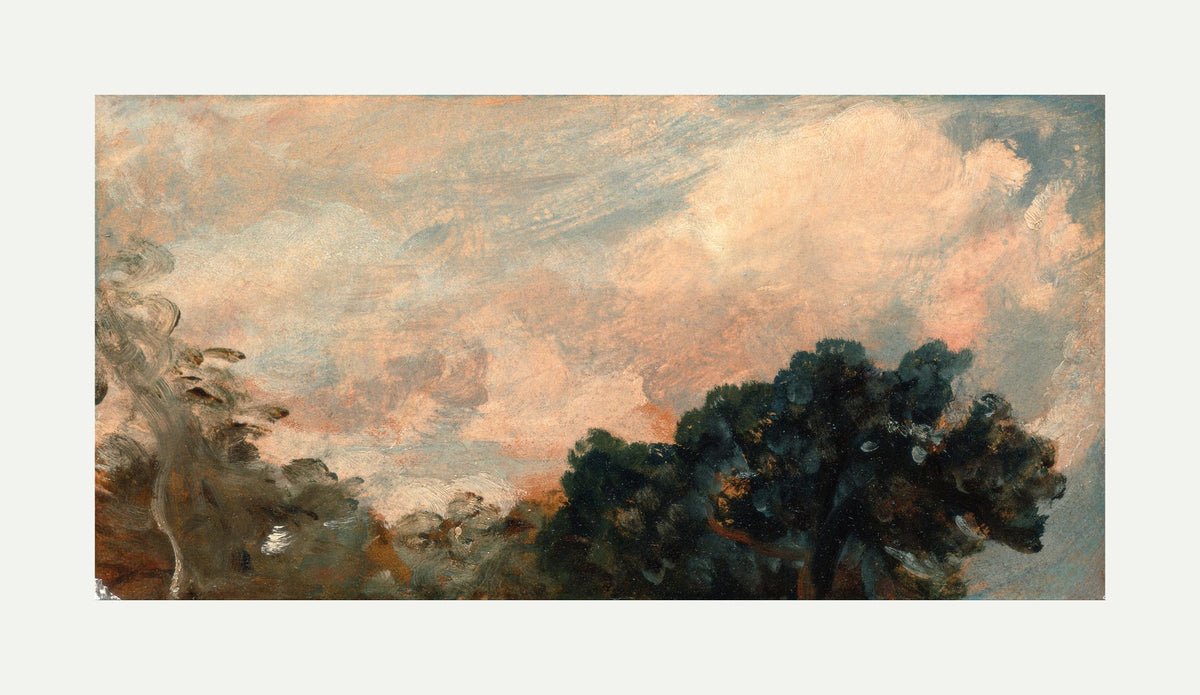 John Constable Print, Cloud Study with Trees (1821) with an off-white border for rolled canvas