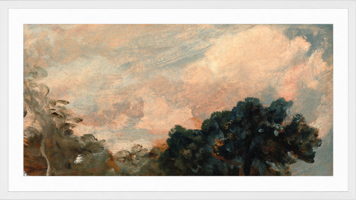 John Constable Print, Cloud Study with Trees (1821) in a white frame