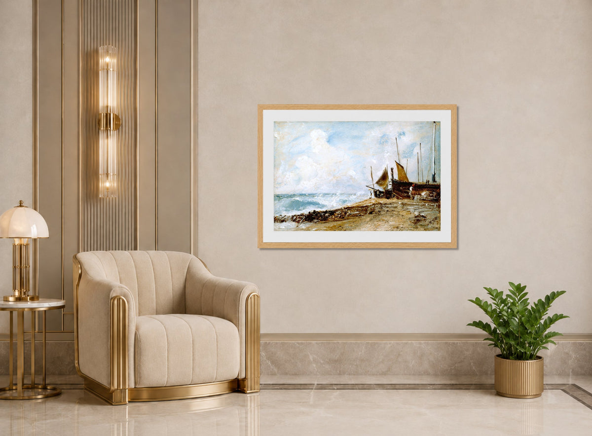 John Constable Print, Coast Scene Near Brighton (1824-1828) displayed in an Art Deco interior