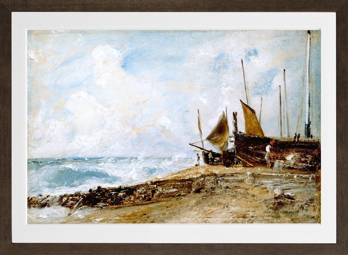 John Constable Print, Coast Scene Near Brighton (1824-1828) in a brown frame
