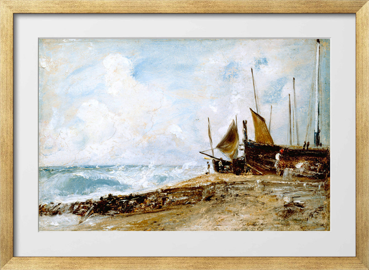 John Constable Print, Coast Scene Near Brighton (1824-1828) in a gold frame
