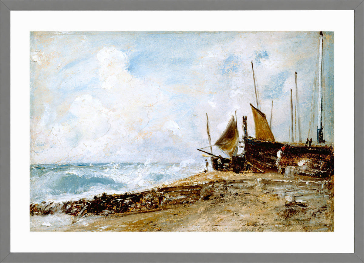 John Constable Print, Coast Scene Near Brighton (1824-1828) in a light grey frame