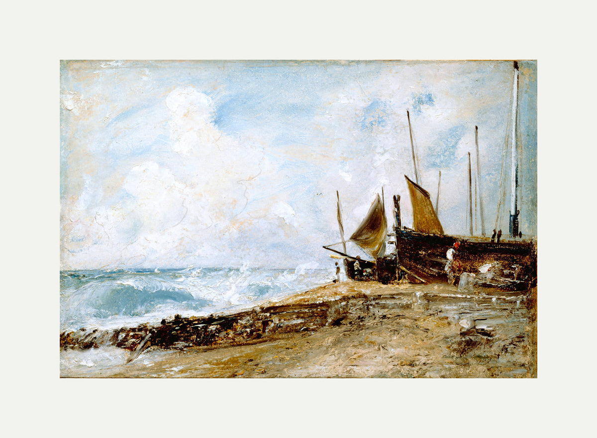 John Constable Print, Coast Scene Near Brighton (1824-1828) with an off-white border for rolled canvas