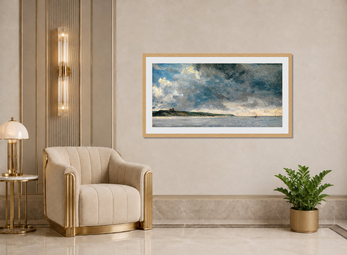John Constable Print, Coastal Scene with Cliffs (ca displayed in an Art Deco interior